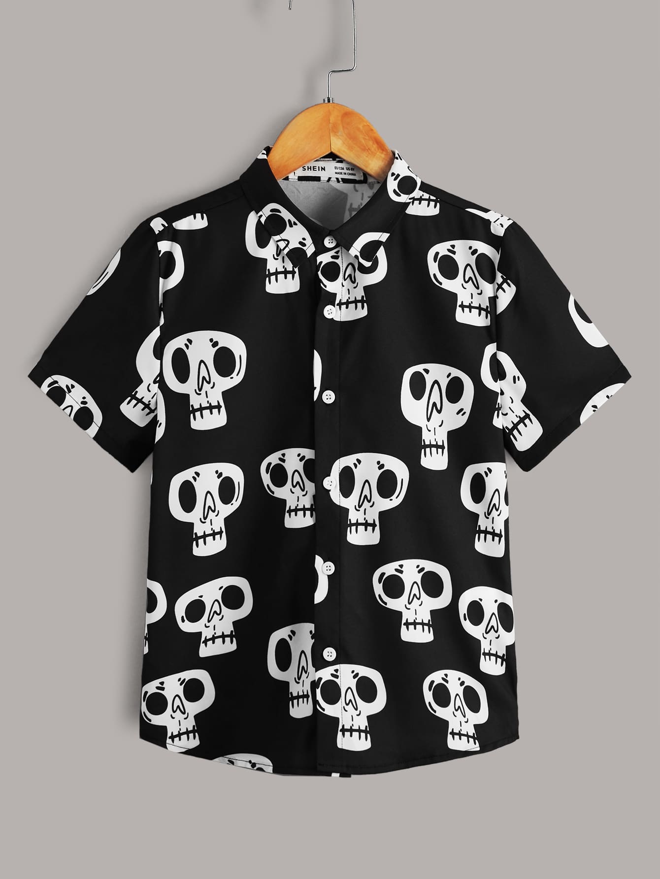 Tween Boy Skull Printed Single-Breasted Fashion Shirt