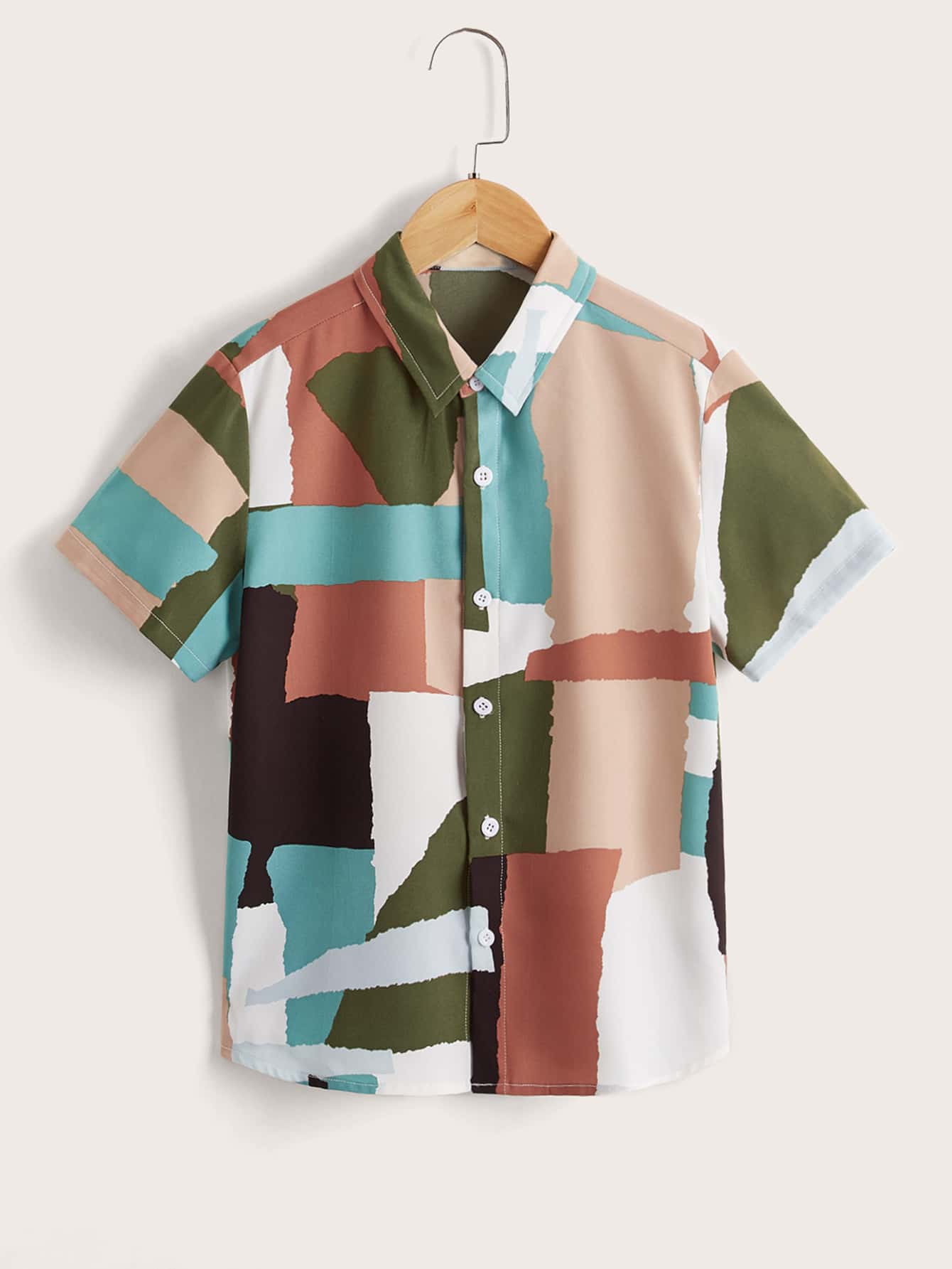 Tween Boy Patchwork Print Shirt