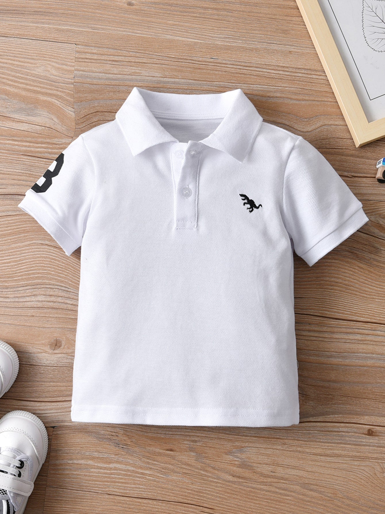 Young Boy Short Sleeve Embroidered Logo Polo Shirt, Casual Formal Gentleman's Outfit, Suitable For Sports And Outdoor