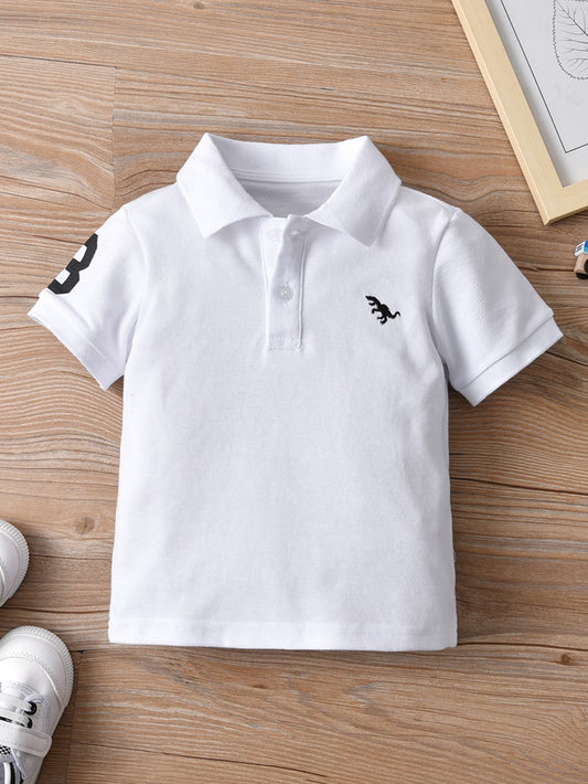 Young Boy Dinosaur Embroidery Polo Shirt