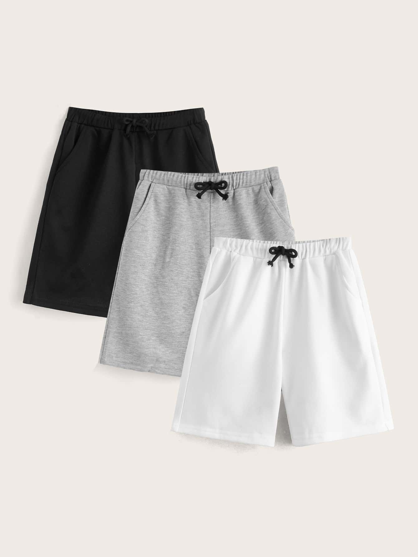 Tween Boy 3pcs Elastic Waistband Drawstring Slant Pocket Sports Shorts For Summer