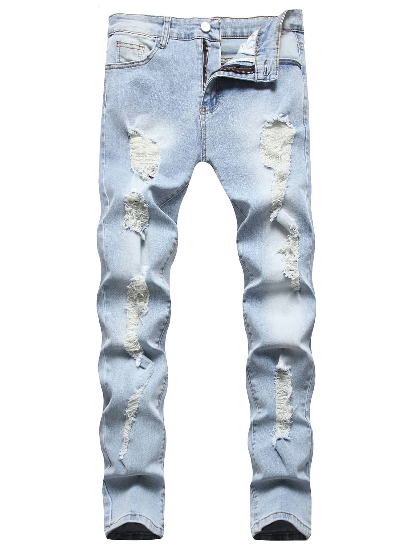 Men Cotton Slant Pocket Ripped Jeans