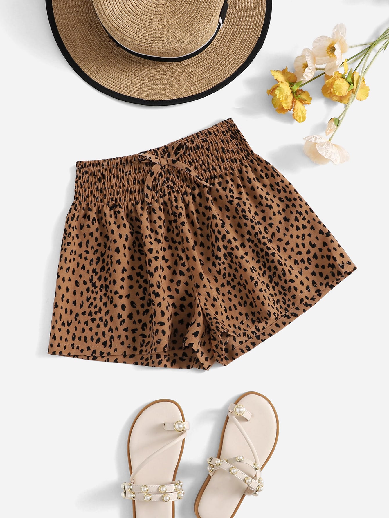 Tween Girl Shirred Waist Leopard Shorts