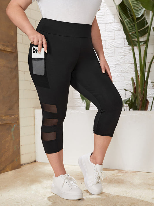 Plus Mesh Panel Phone Pocket Leggings