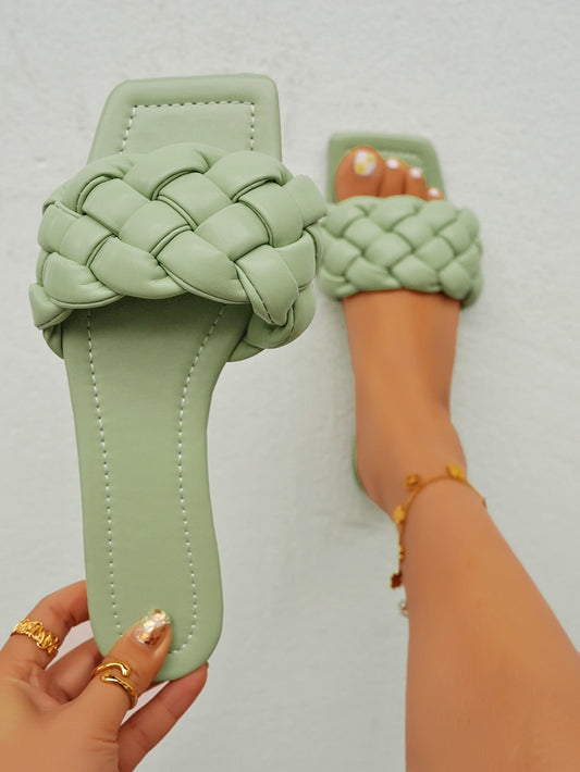 Women's Mint Green Holiday Solid Color Woven Sandals