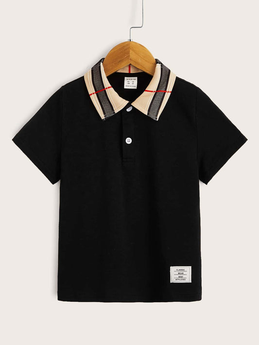 Young Boy Contrast Striped Collar Polo Shirt