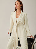BIZwear Solid Shawl Collar Belted Blazer Workwear