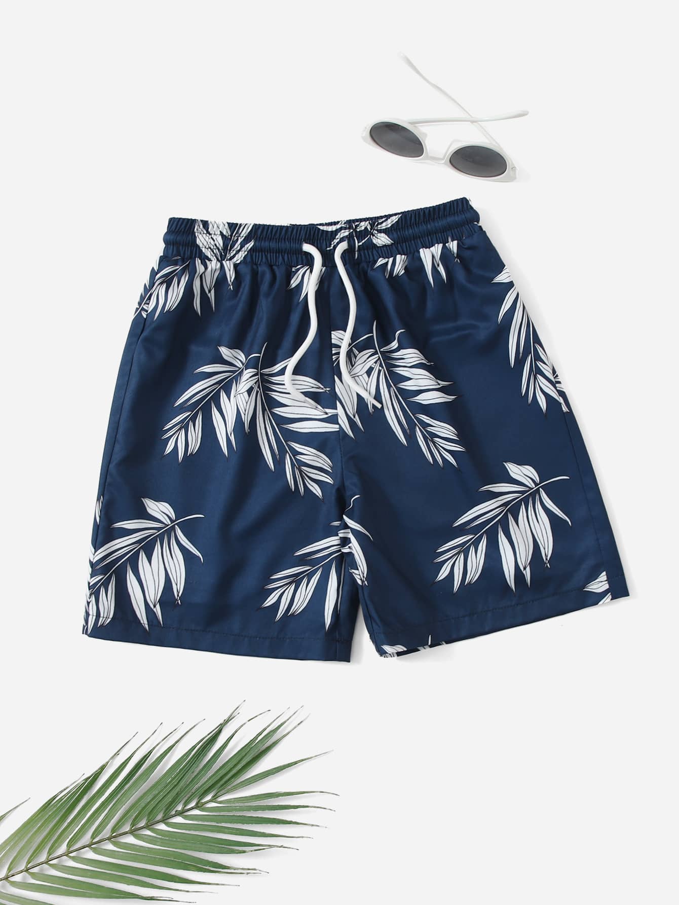 Tween Boy Plant Print Drawstring Swim Shorts