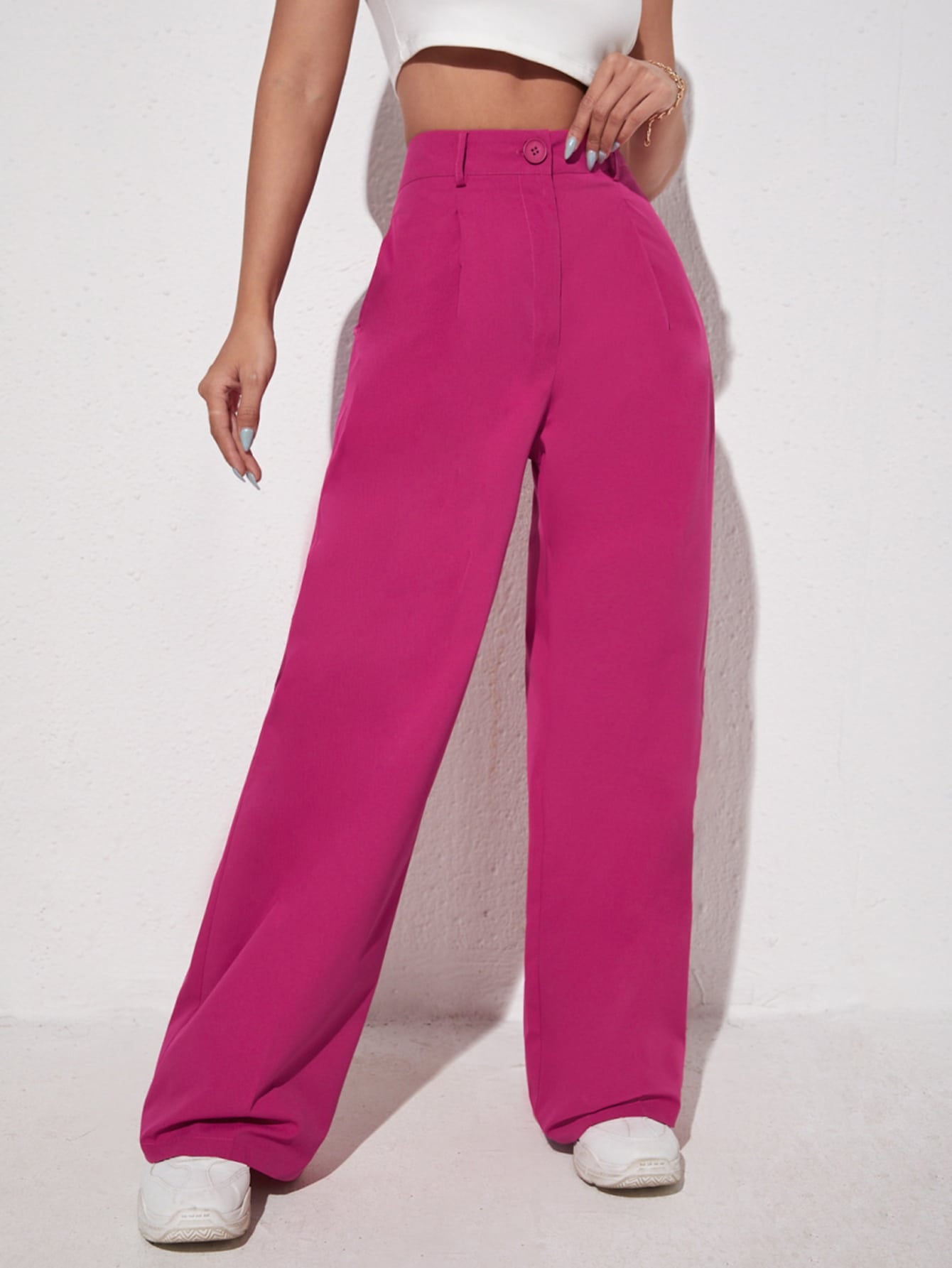 Black Casual Solid Wide Leg Pants