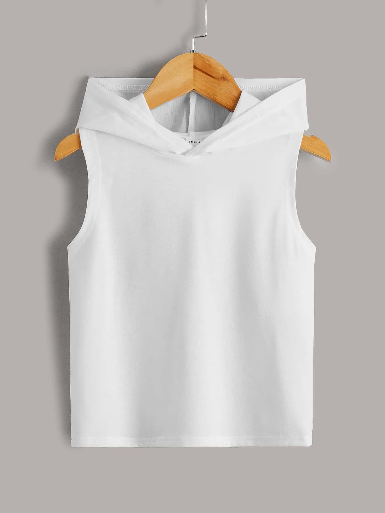 Young Boy Solid Color Hooded Vest Casual Short Sleeve Top, Suitable For Summer