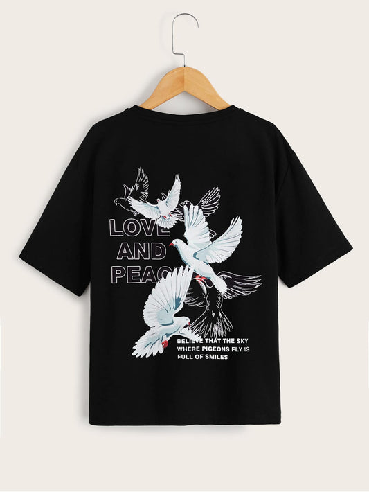 Tween Boy Slogan & Bird Graphic Drop Shoulder Tee