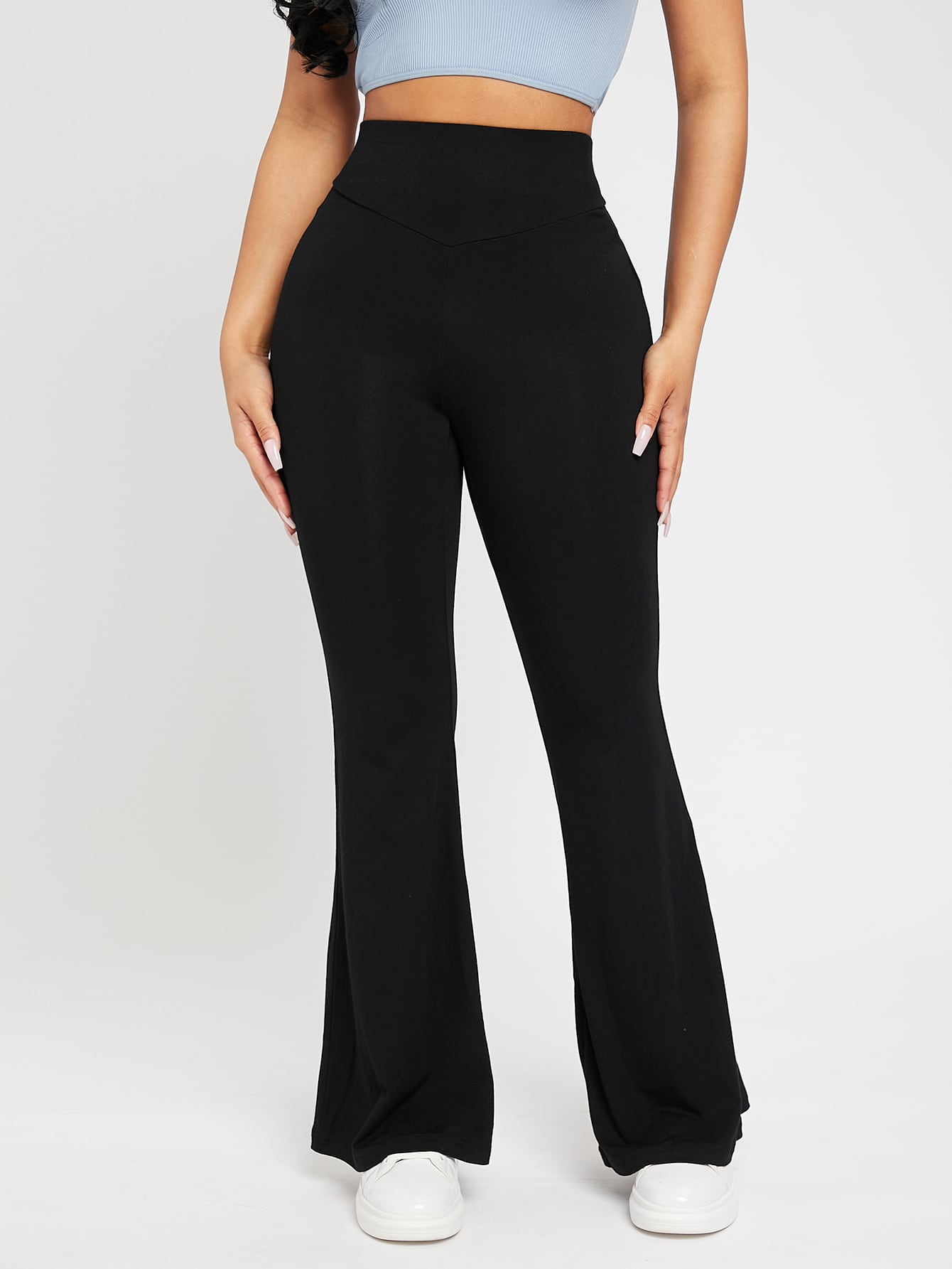 High Waist Flare Leg Black Pants