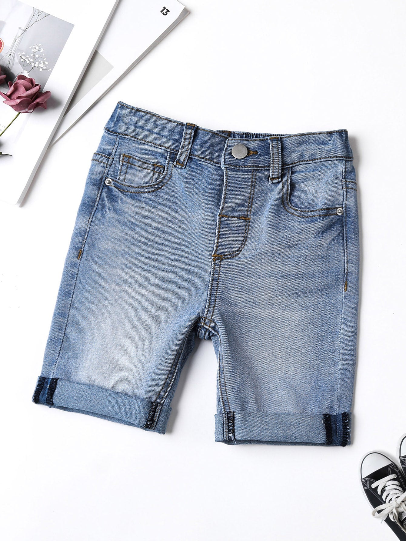 Young Boy Washed Roll Up Hem Denim Shorts