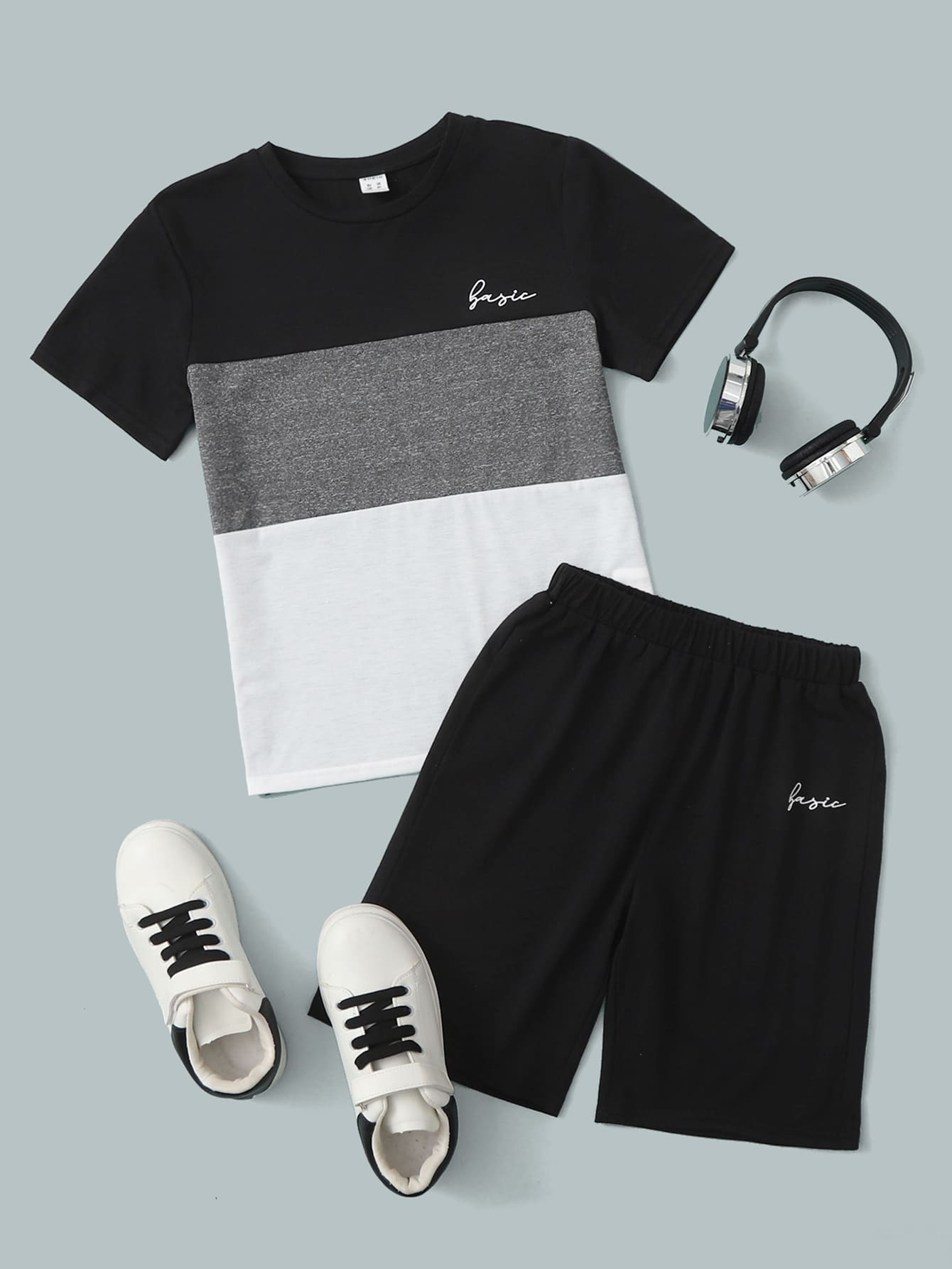 Tween Boy Letter Graphic Colorblock Tee And Track Shorts Set