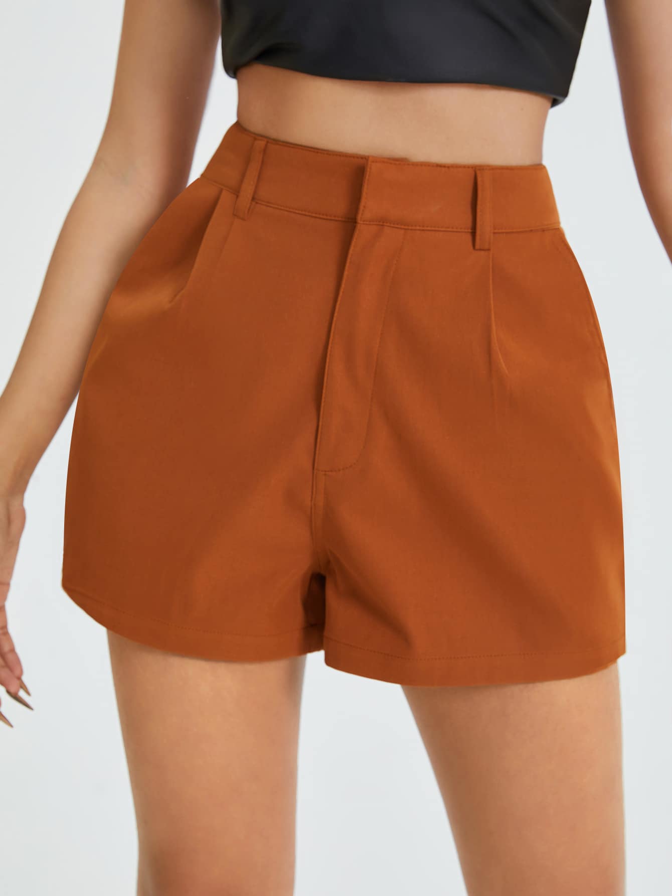 High Waist Plicated Detail Shorts