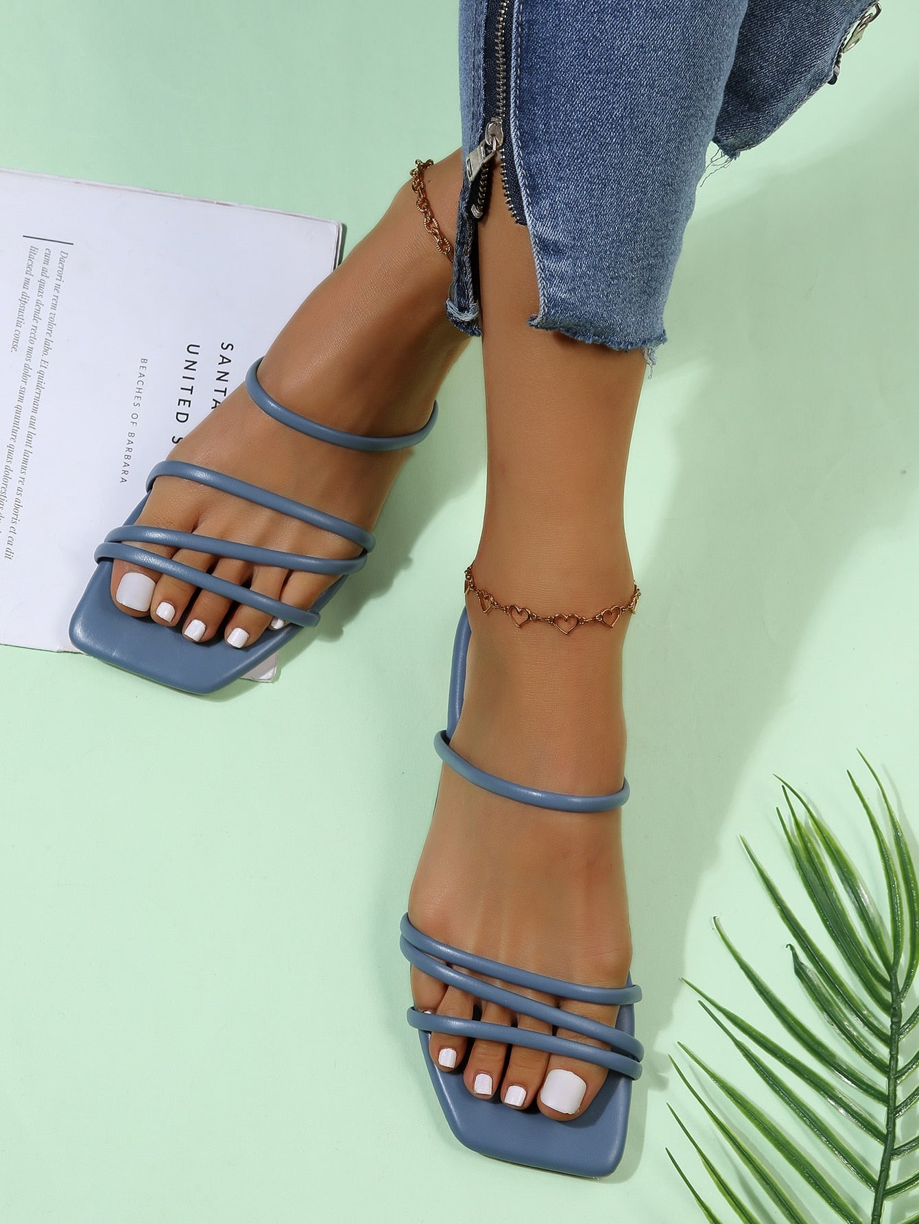 Striped Sandals, New Summer Fashion Square Toe Flat Sandals