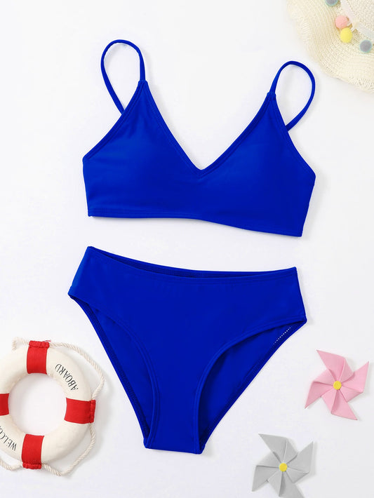 Summer Beach Tween Girl Blue Spaghetti Strap Two-Piece Bikini Set