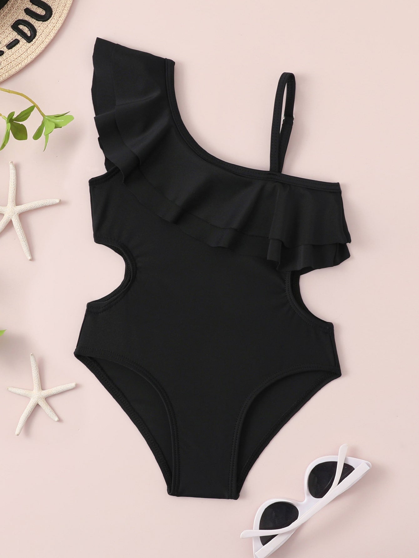 Young Girl Tiered Layer Asymmetrical One Piece Swimsuit