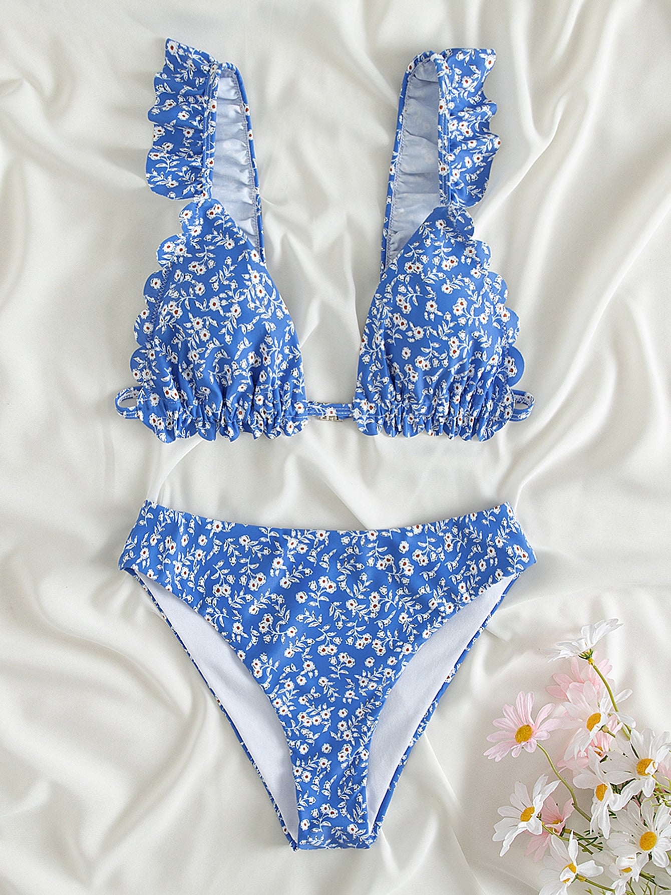 Teen Girls Ditsy Floral Frill Trim Bikini Set Summer Beach