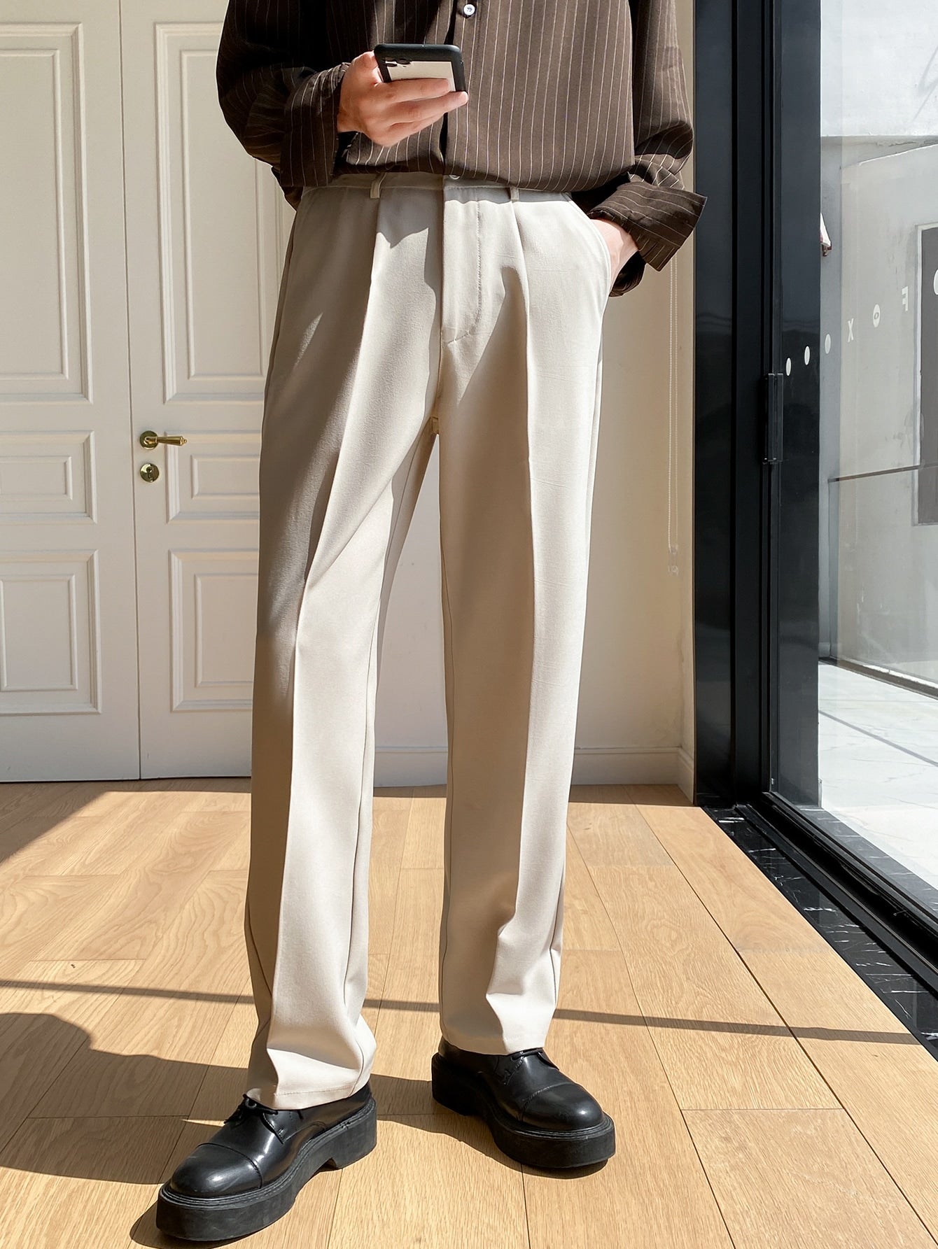 Men Slant Pocket Solid Suit Pants