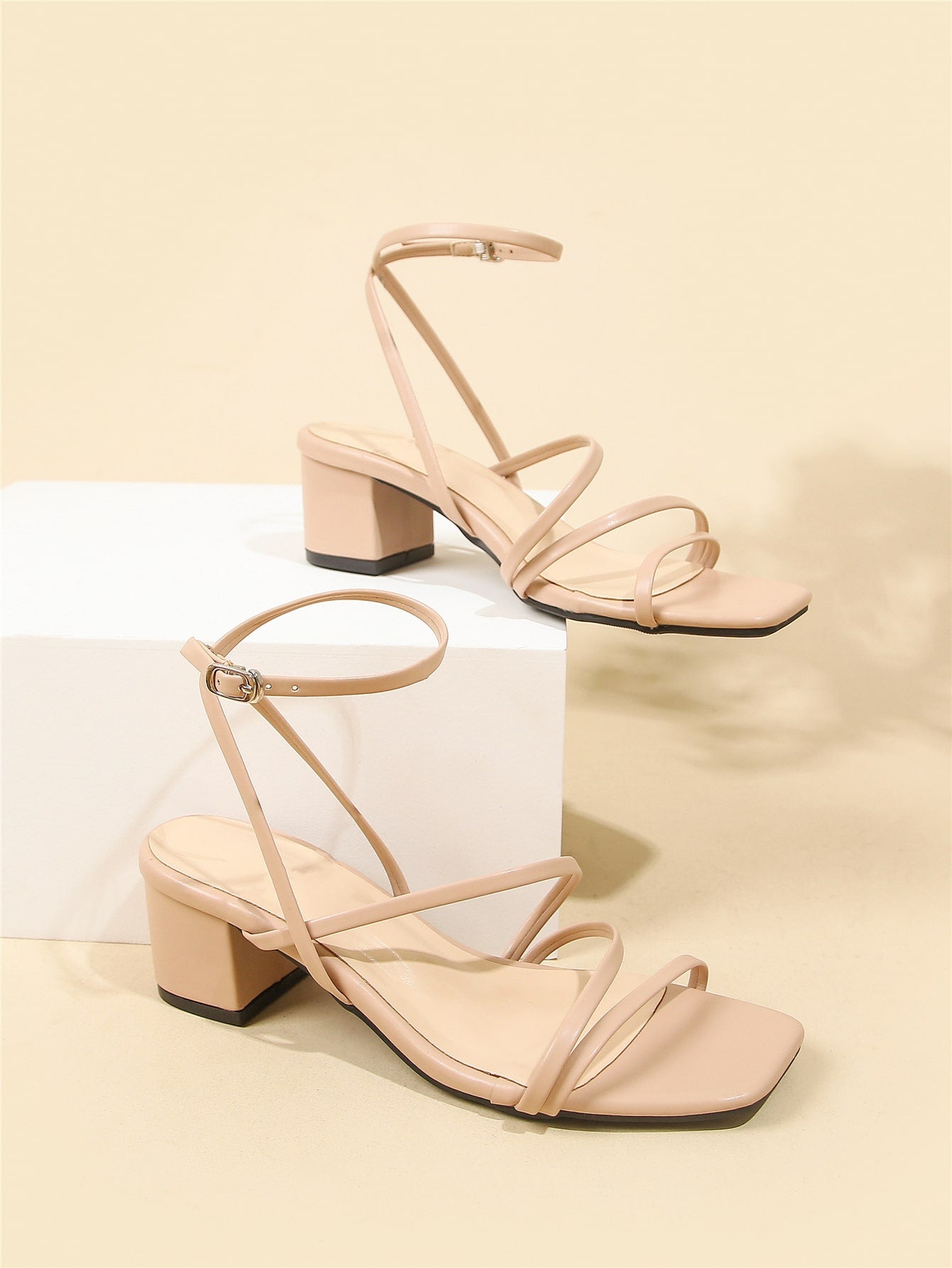 Women Minimalist Chunky Heeled Ankle Strap Sandals, Elegant Summer Heeled Sandals