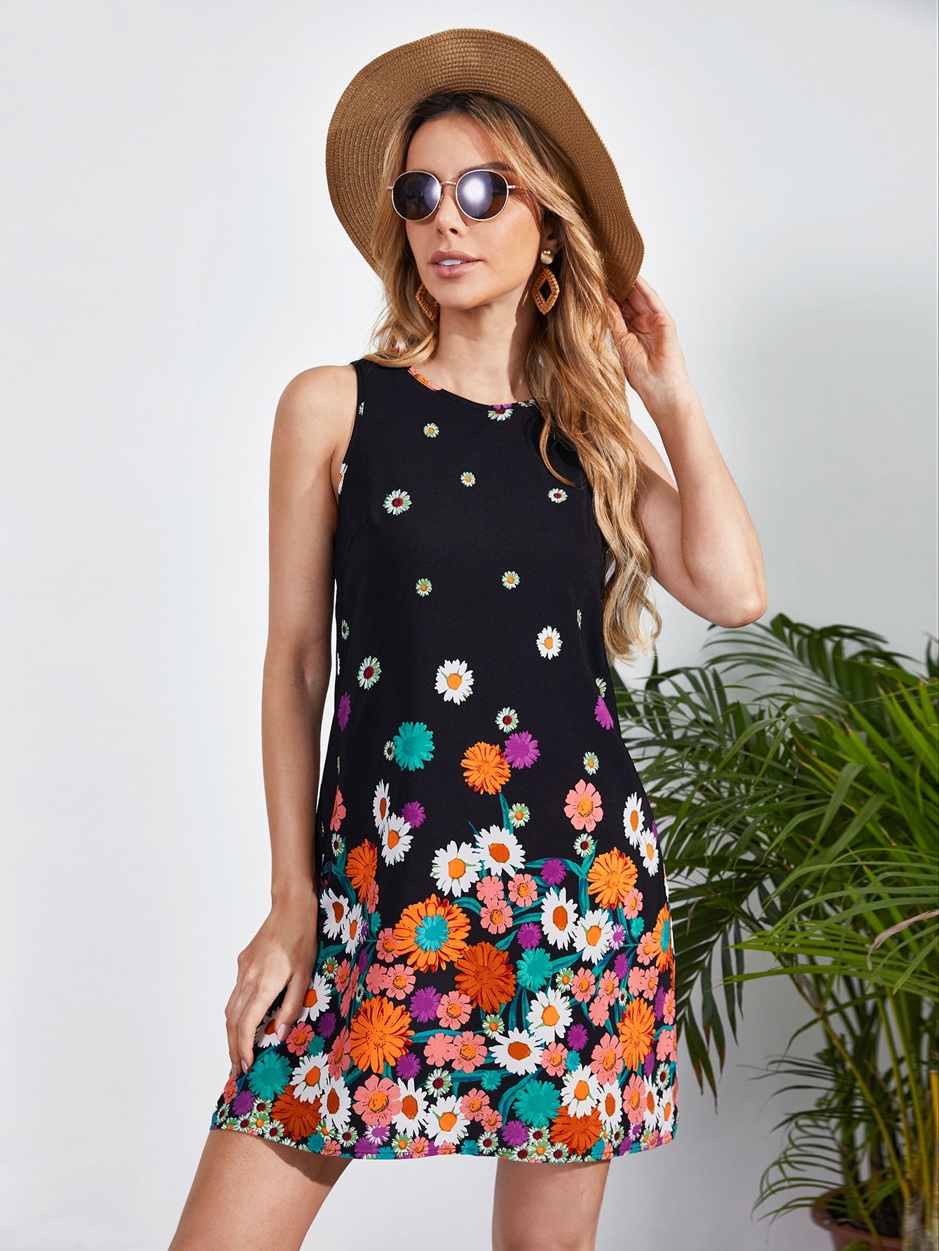 Women's Floral Print Sleeveless Bodycon Dress