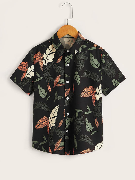 Tween Boy Tropical Print Short Sleeve Casual Shirt For Vacation