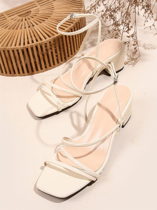 Women Minimalist Chunky Heeled Ankle Strap Sandals, Elegant Summer Heeled Sandals