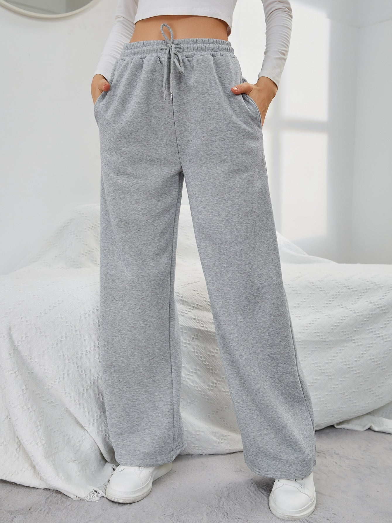 Ladies' Solid Color Drawstring Jogger Pants