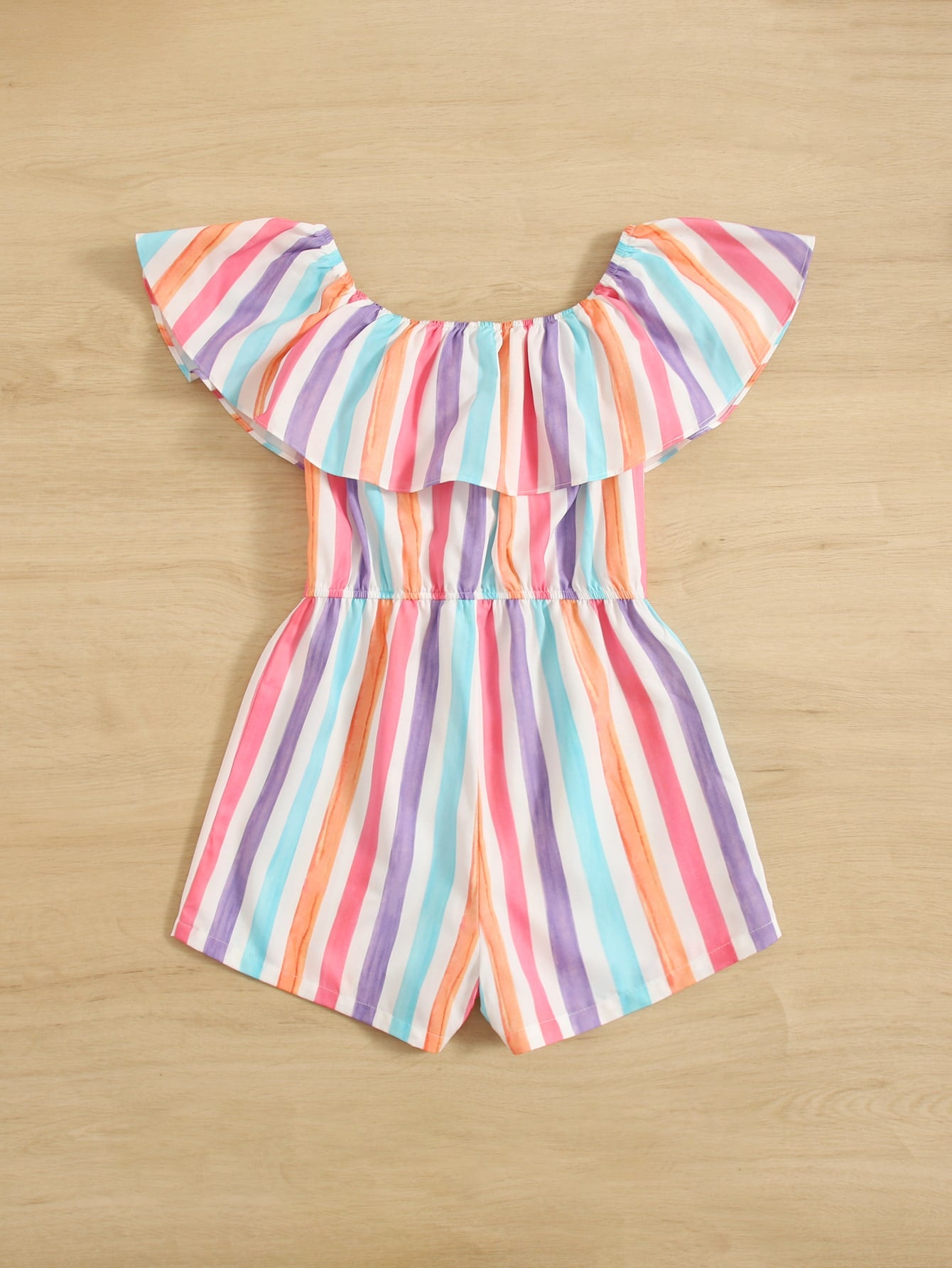 Tween Girl Ruffle Foldover Knot Waist Striped Romper