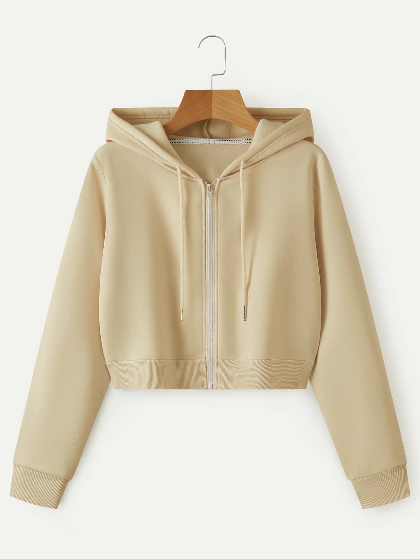 Zip Up Crop Drawstring Hoodie