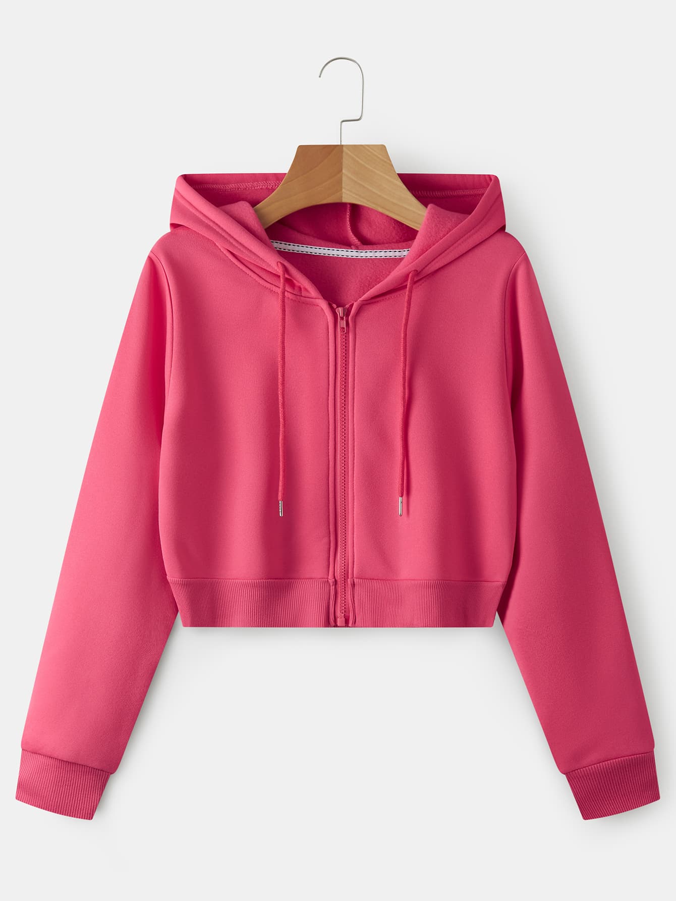 Zip Up Crop Drawstring Hoodie