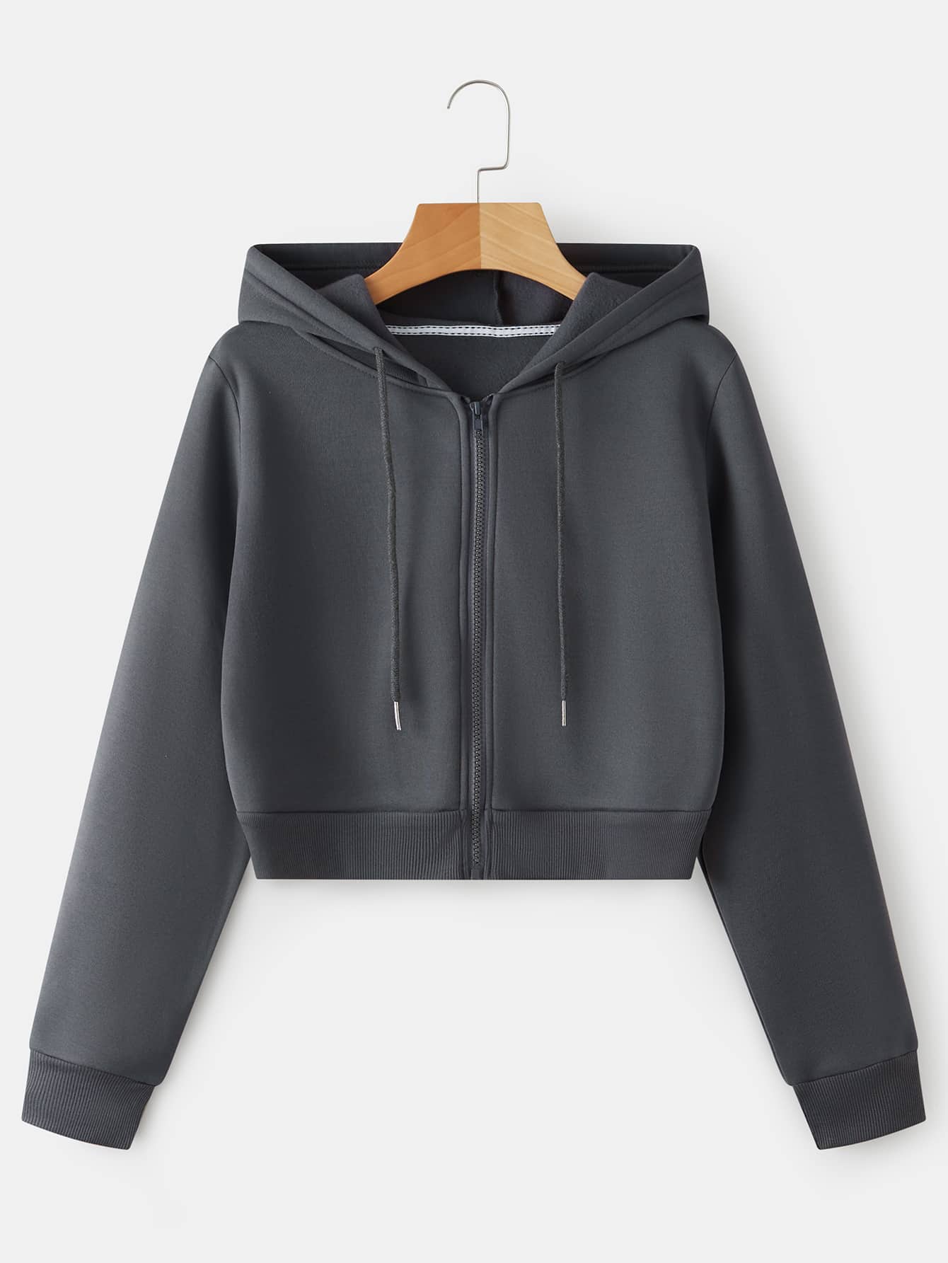 Zip Up Crop Drawstring Hoodie