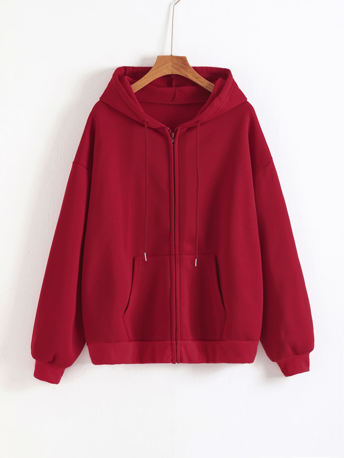 Zip Up Drawstring Thermal Lined Hoodie