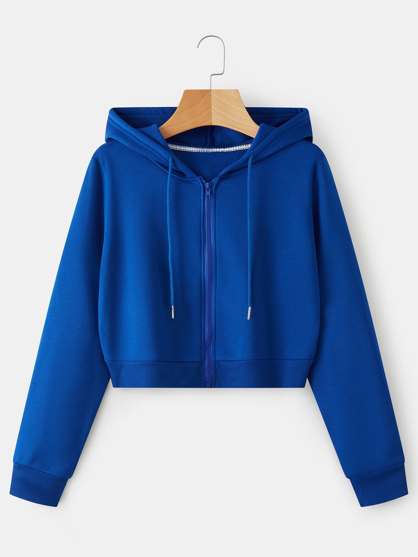 Zip Up Crop Drawstring Hoodie