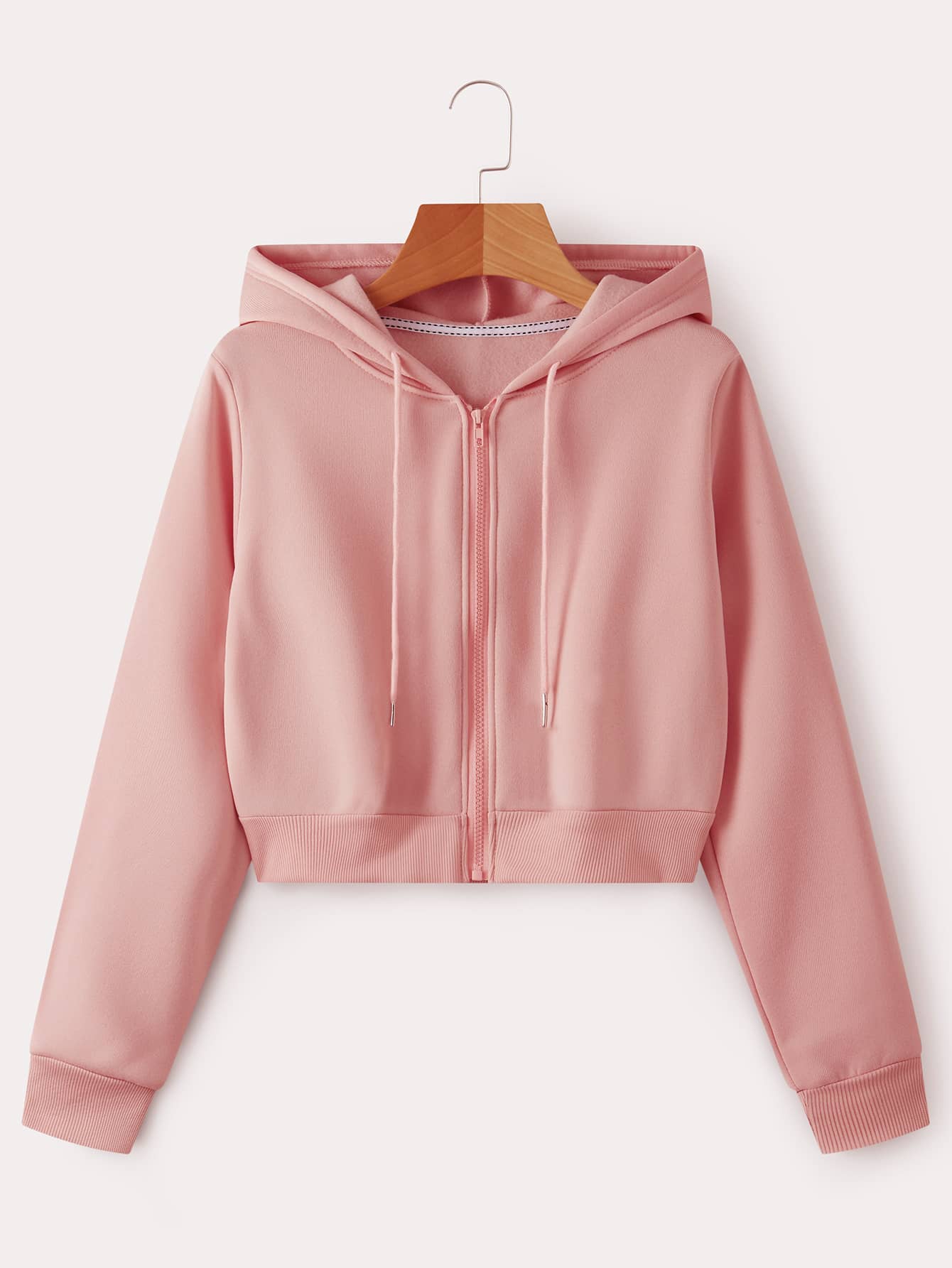 Zip Up Crop Drawstring Hoodie