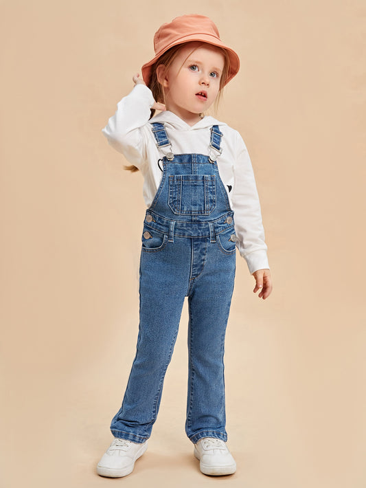 Young Girl 1pc Slant Pocket Denim Overalls