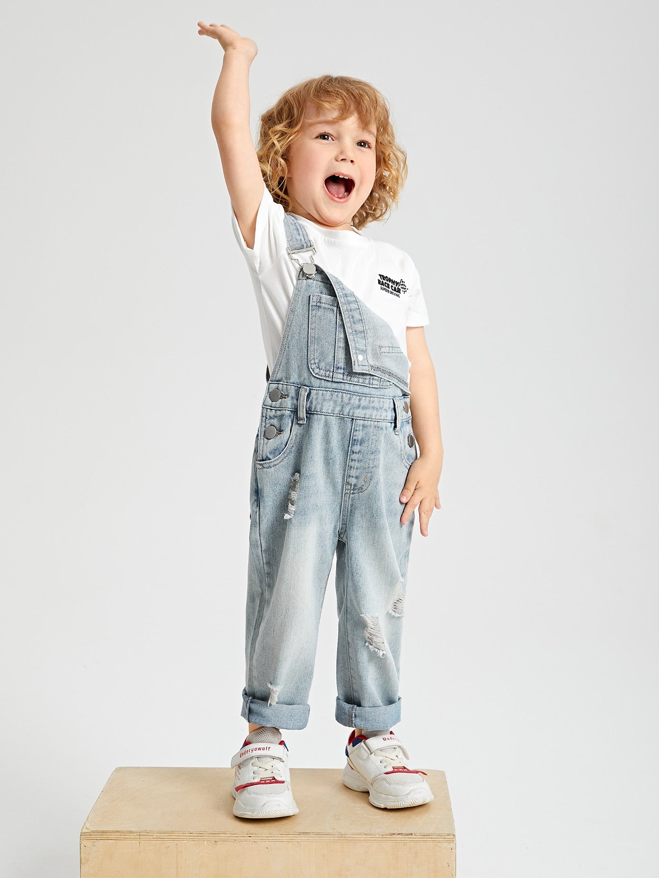 Young Boy Casual Daily Western Street Ripped Adjustable Strap Relax Denim Overalls