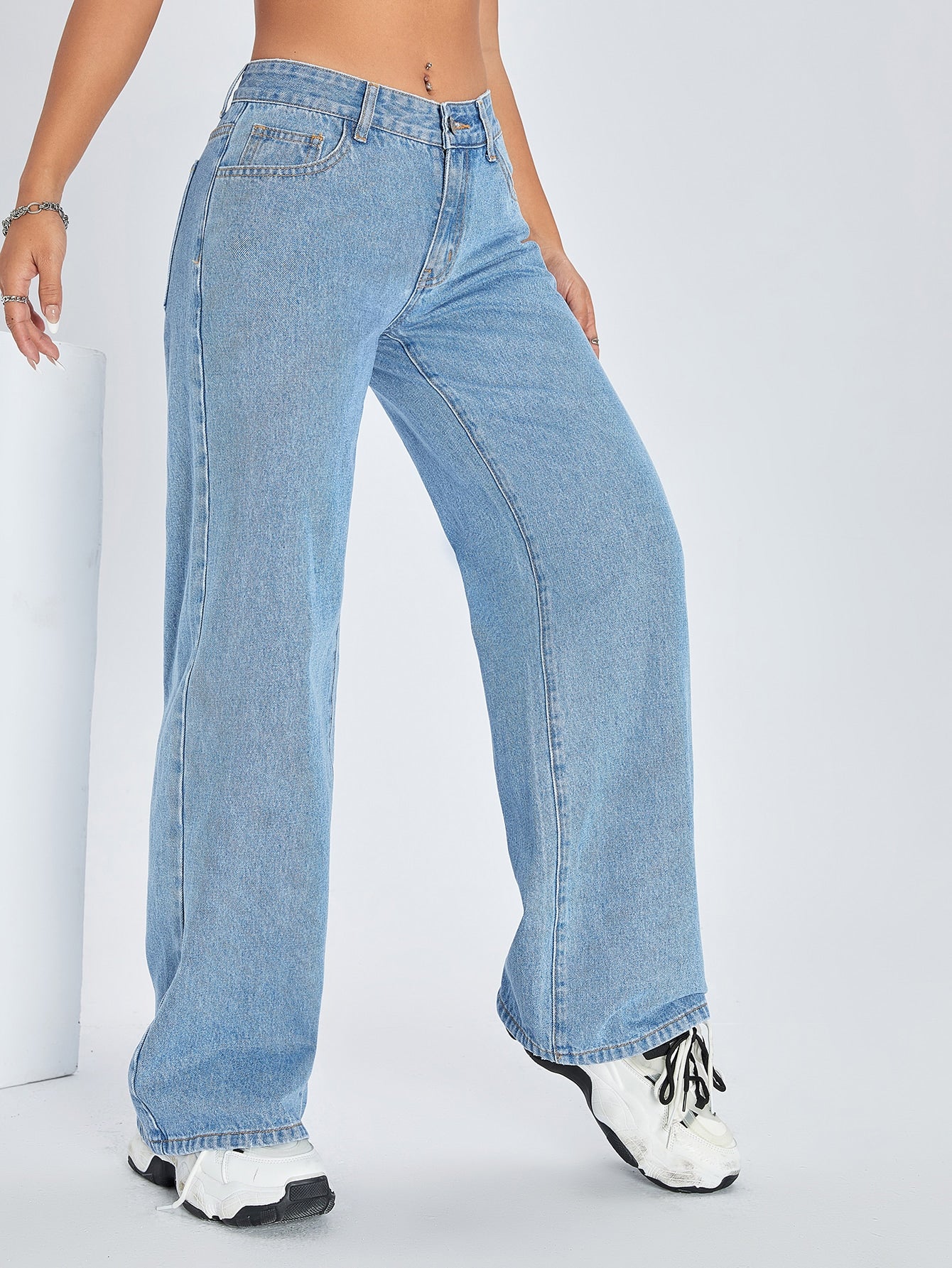 Solid Wide Leg Jeans