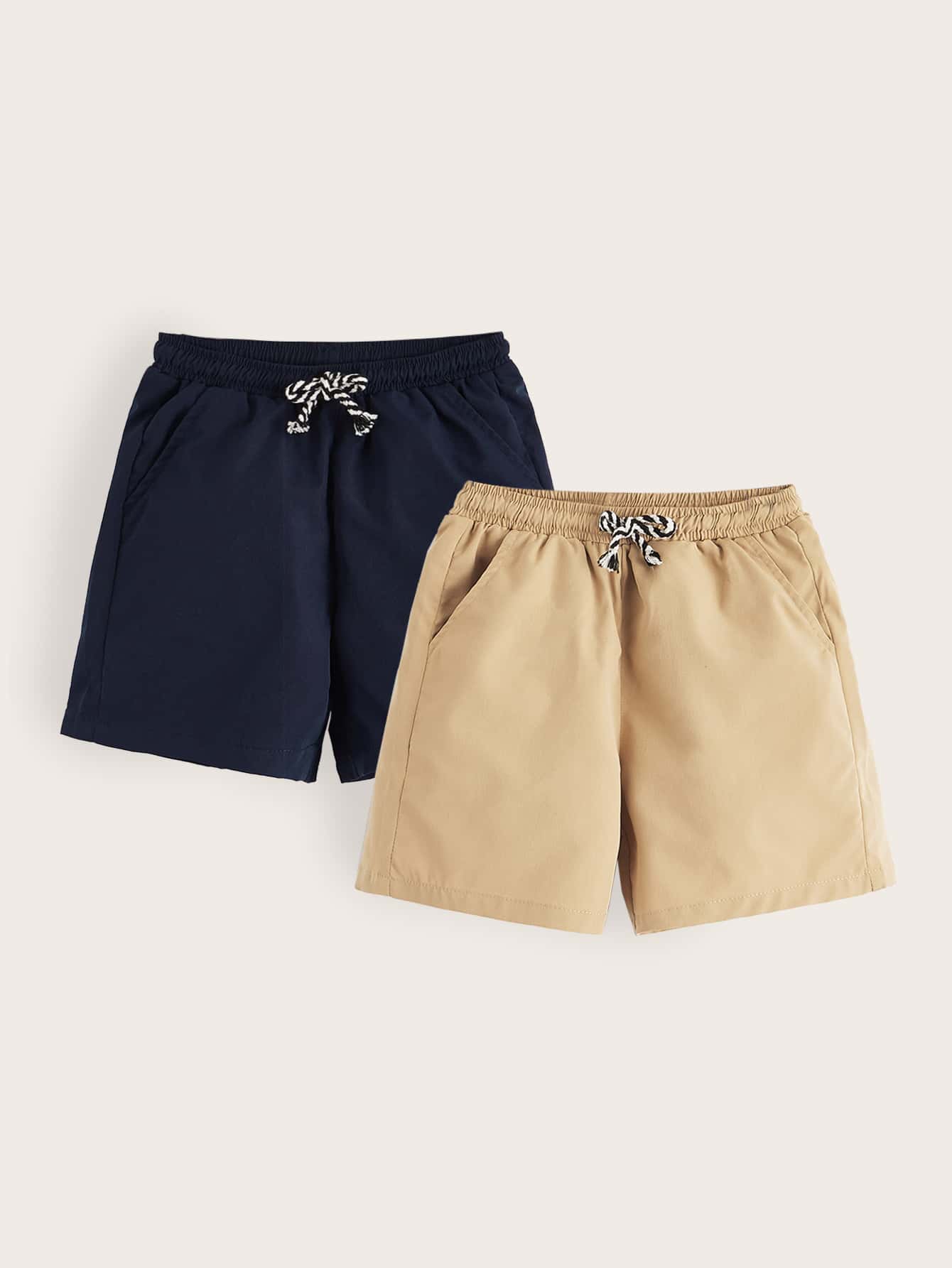 2pcs Young Boys' Solid Woven Shorts With Slanted Pockets, Casual