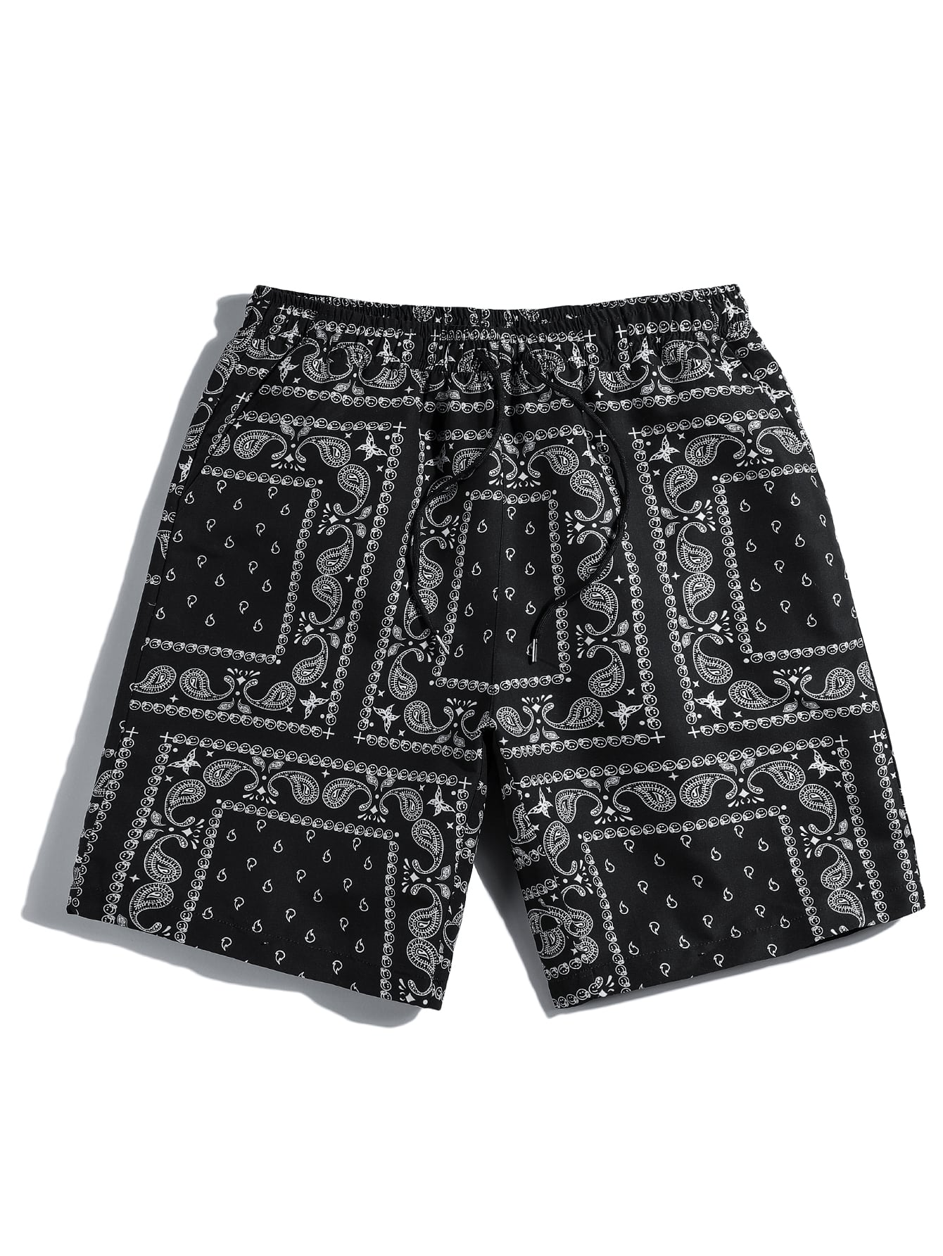 Loose Fit Men's Paisley Print Shorts With Drawstring Waist