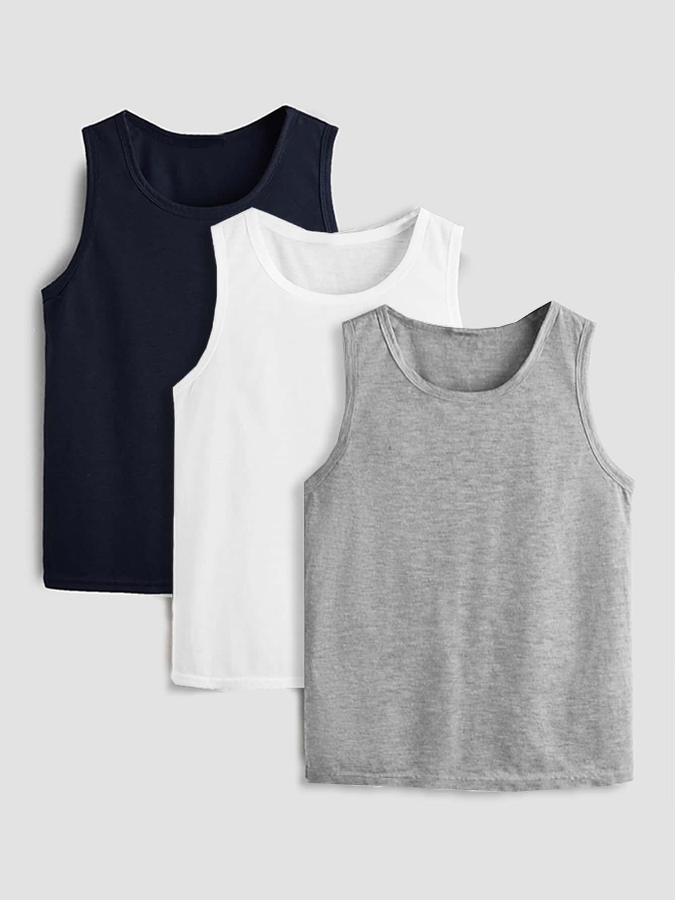 Tween Boys' 3pcs/Set Casual Comfortable Solid Summer Tank Top