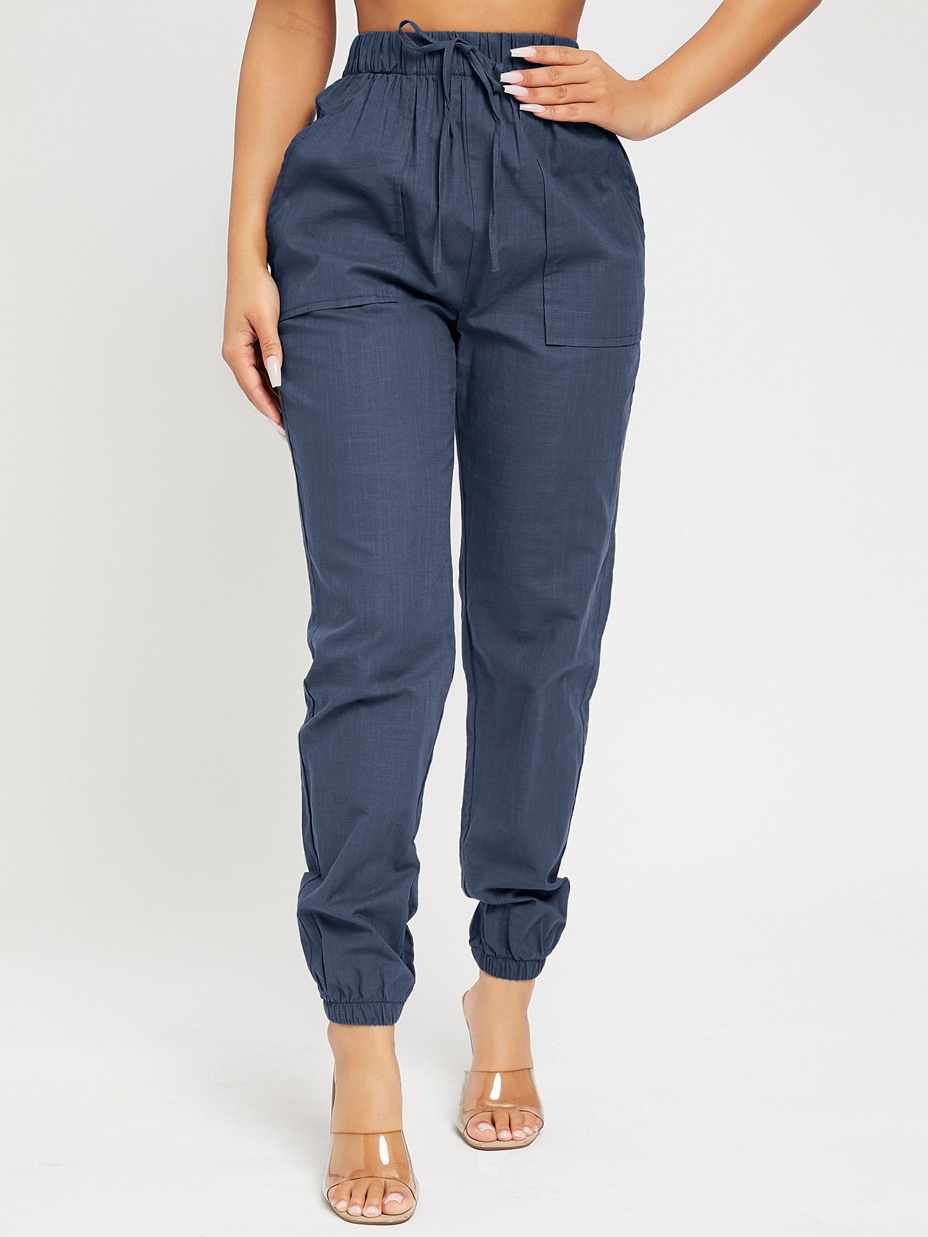 High Waist Knot Detail Jogger Black Pants