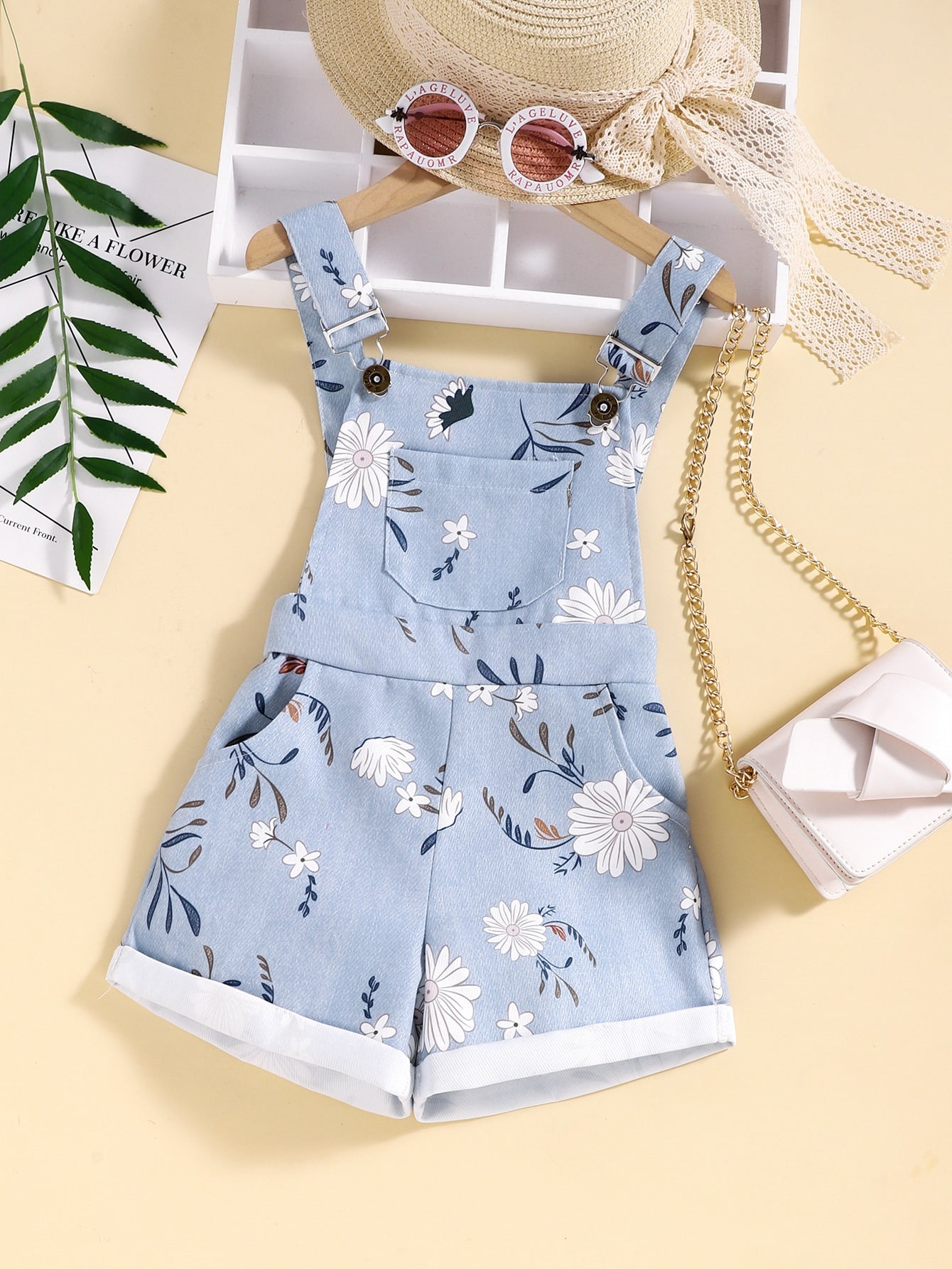 Young Girl Floral Print Overall Romper