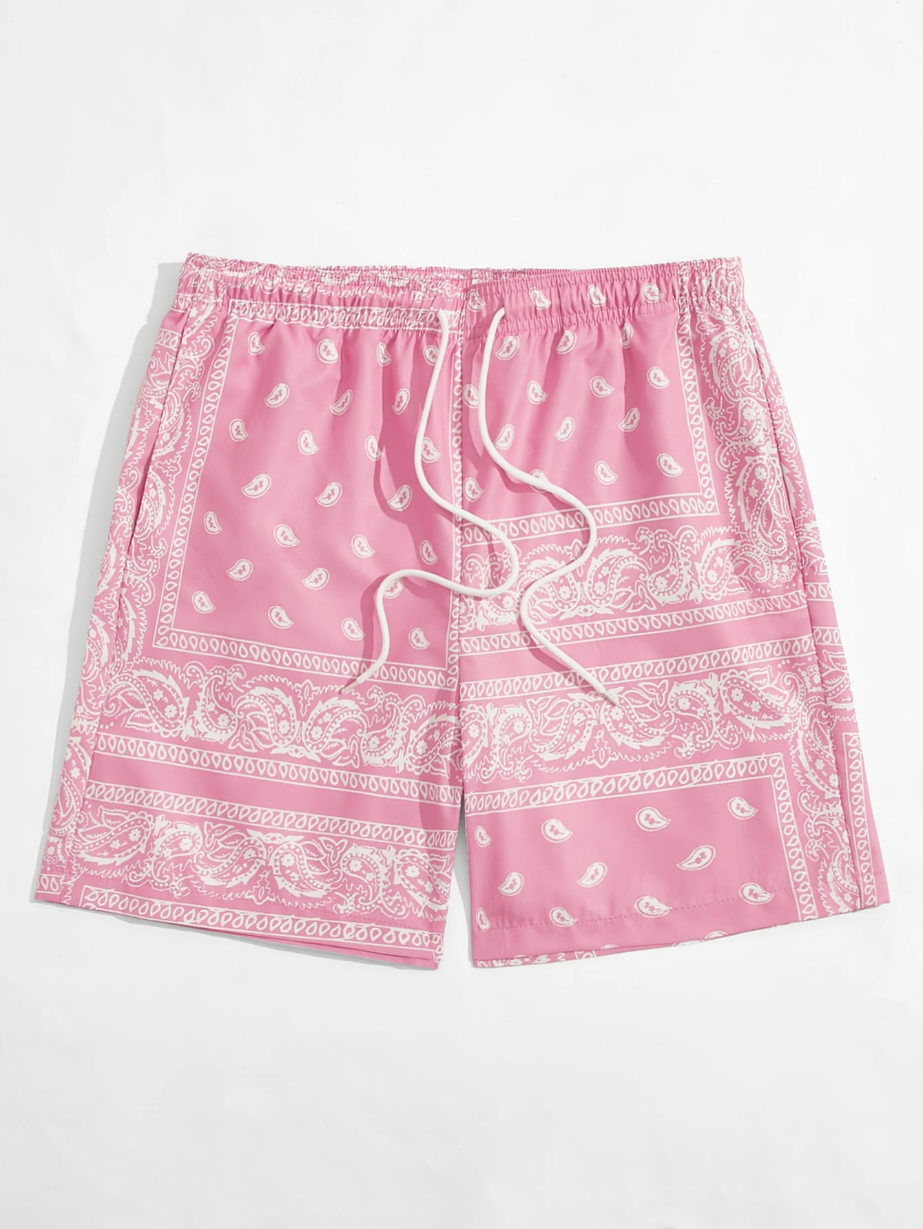 Men Drawstring Waist Paisley Print Shorts