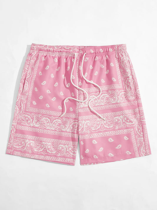 Men Drawstring Waist Paisley Print Shorts