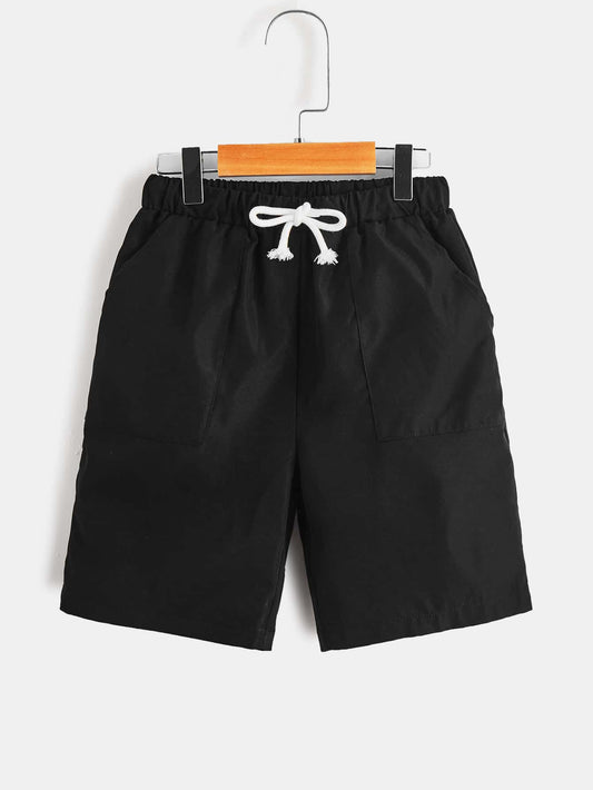 Tween Boys' Colorblock Elastic Waist Drawstring Casual Shorts With Pockets, Summer