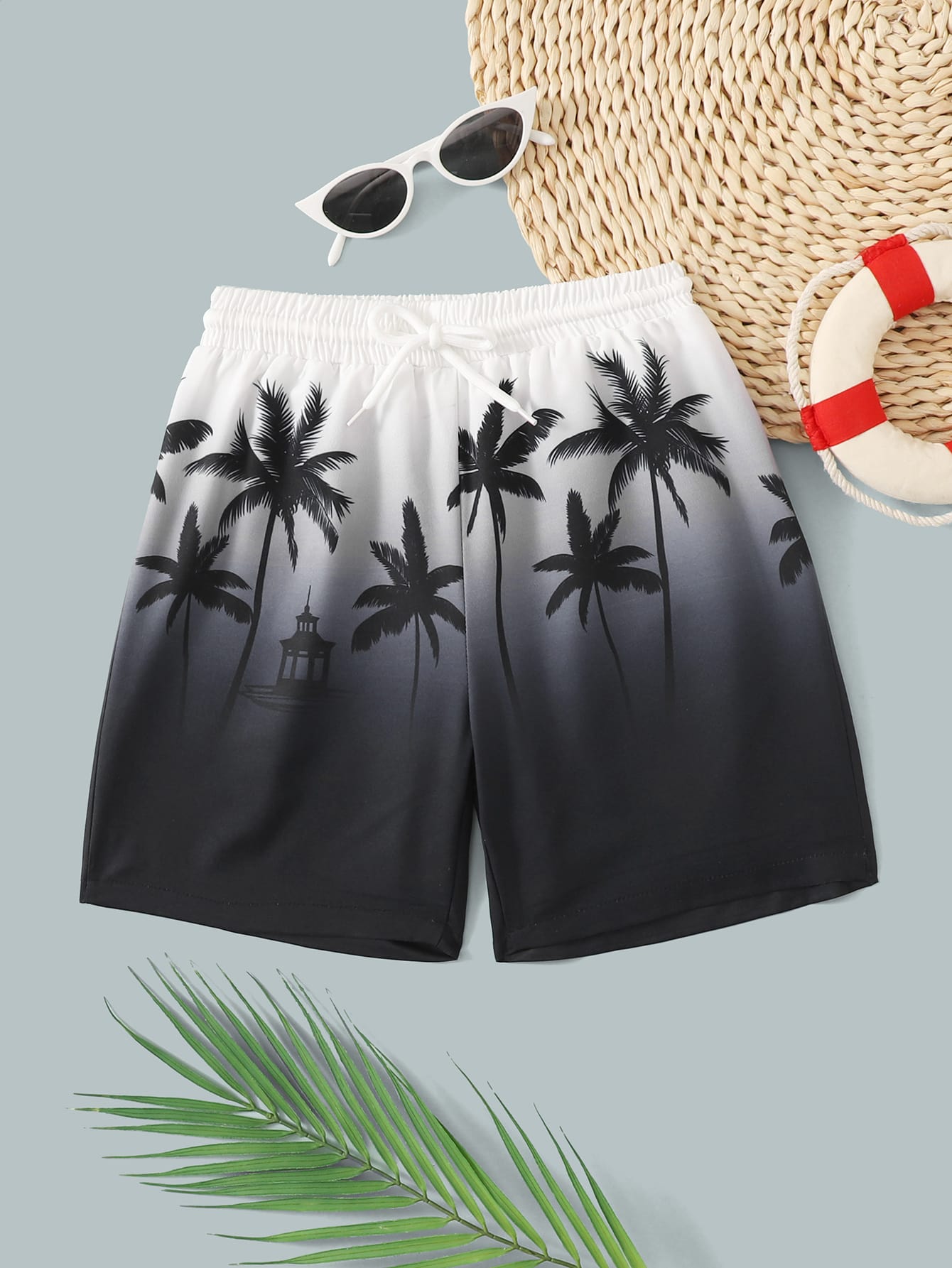 Tween Boy Tropical Print Drawstring Swim Shorts