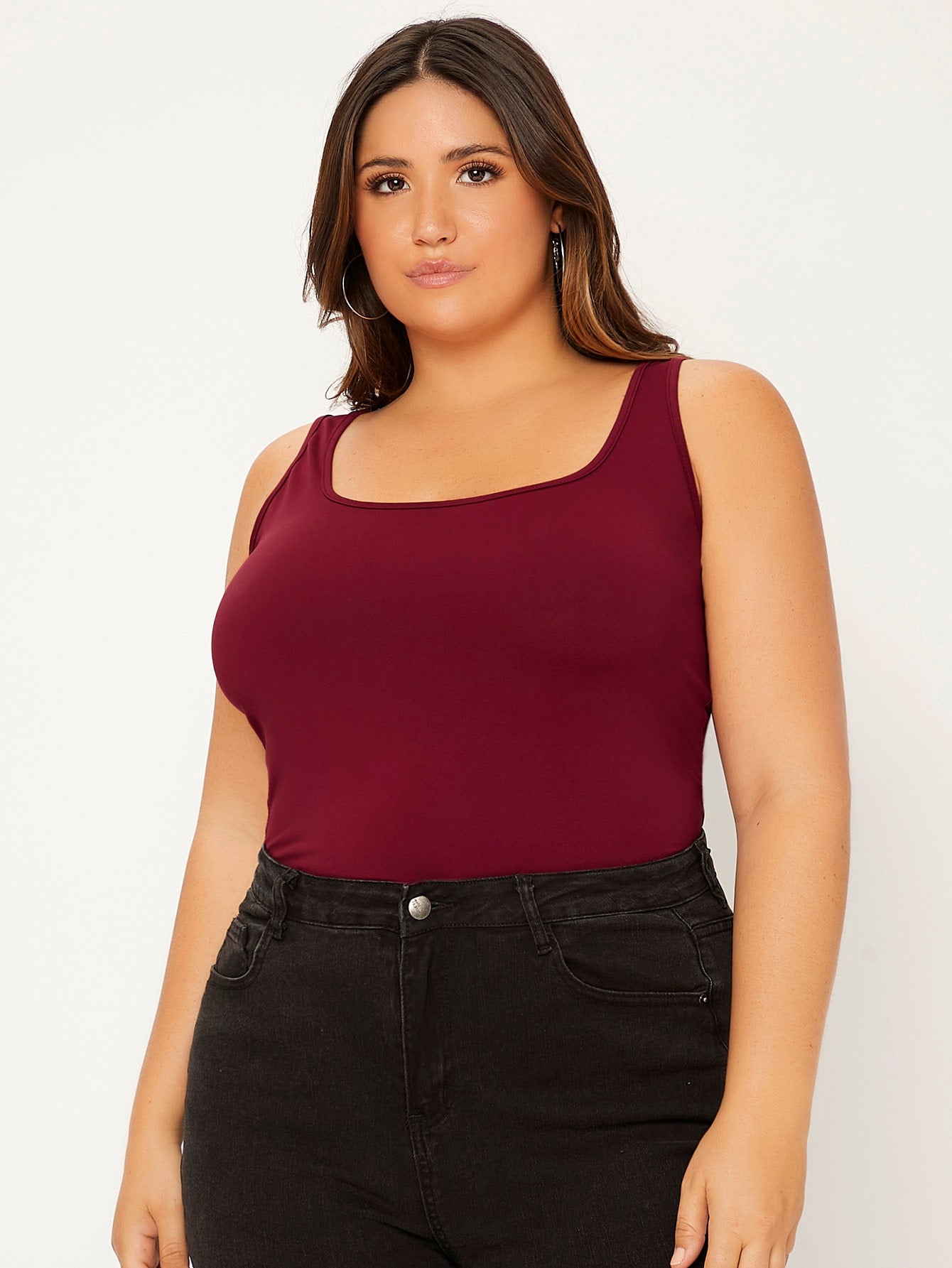 Plus Scoop Neck Solid Tank Top