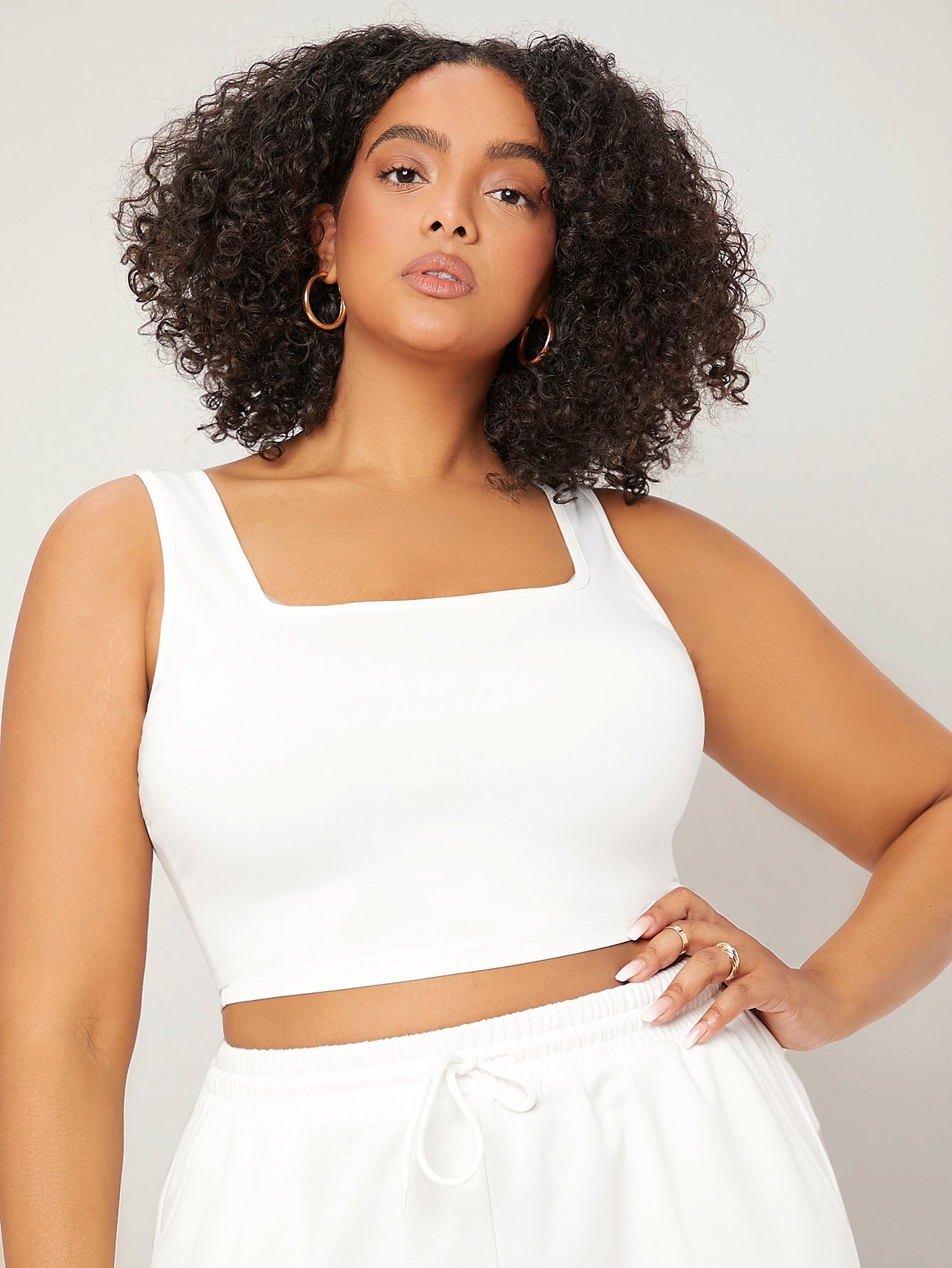 Plus Size Women Solid Crop Tank Top